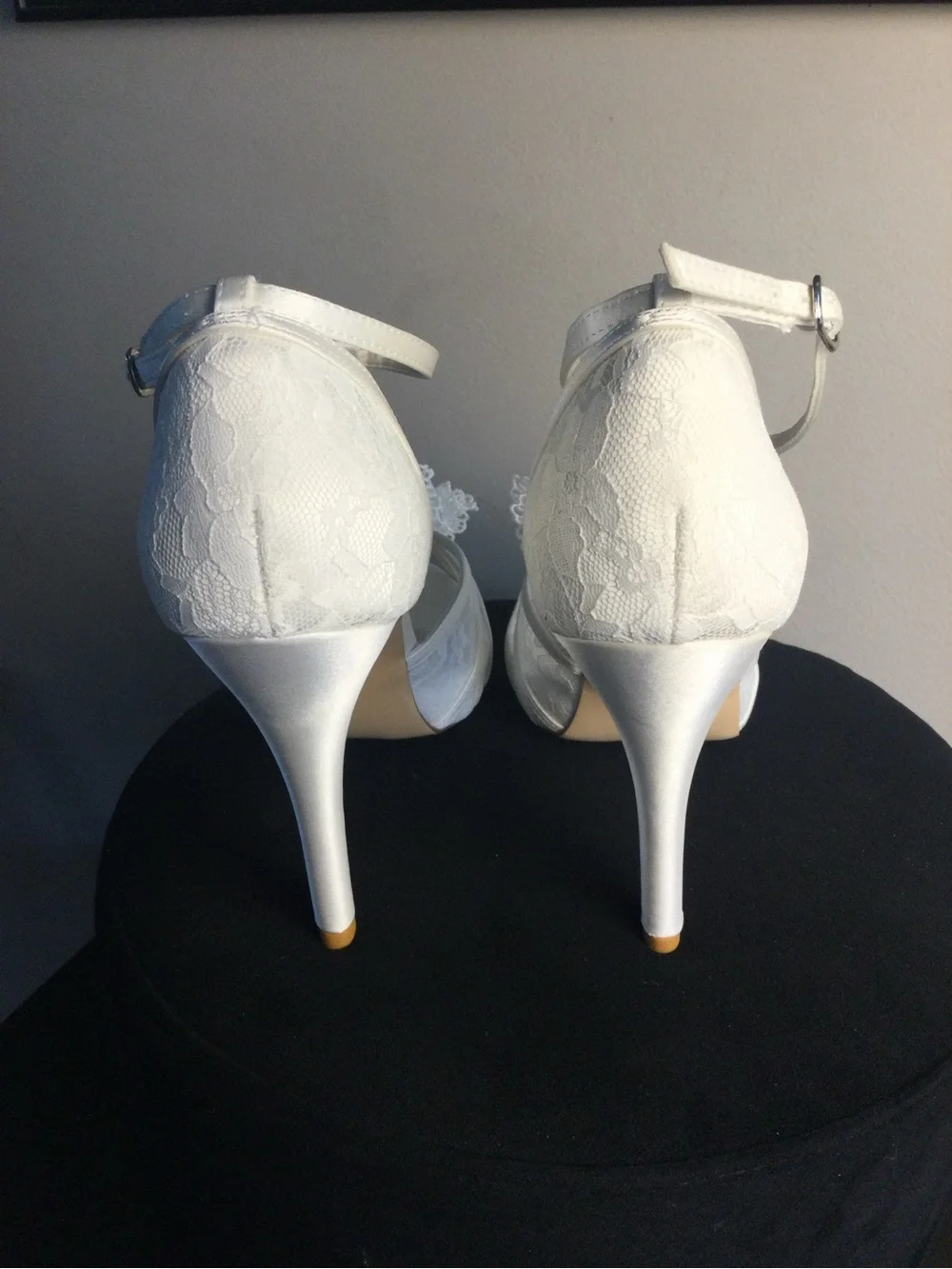 White Lace Pearl-Embellished T-Strap High Heel